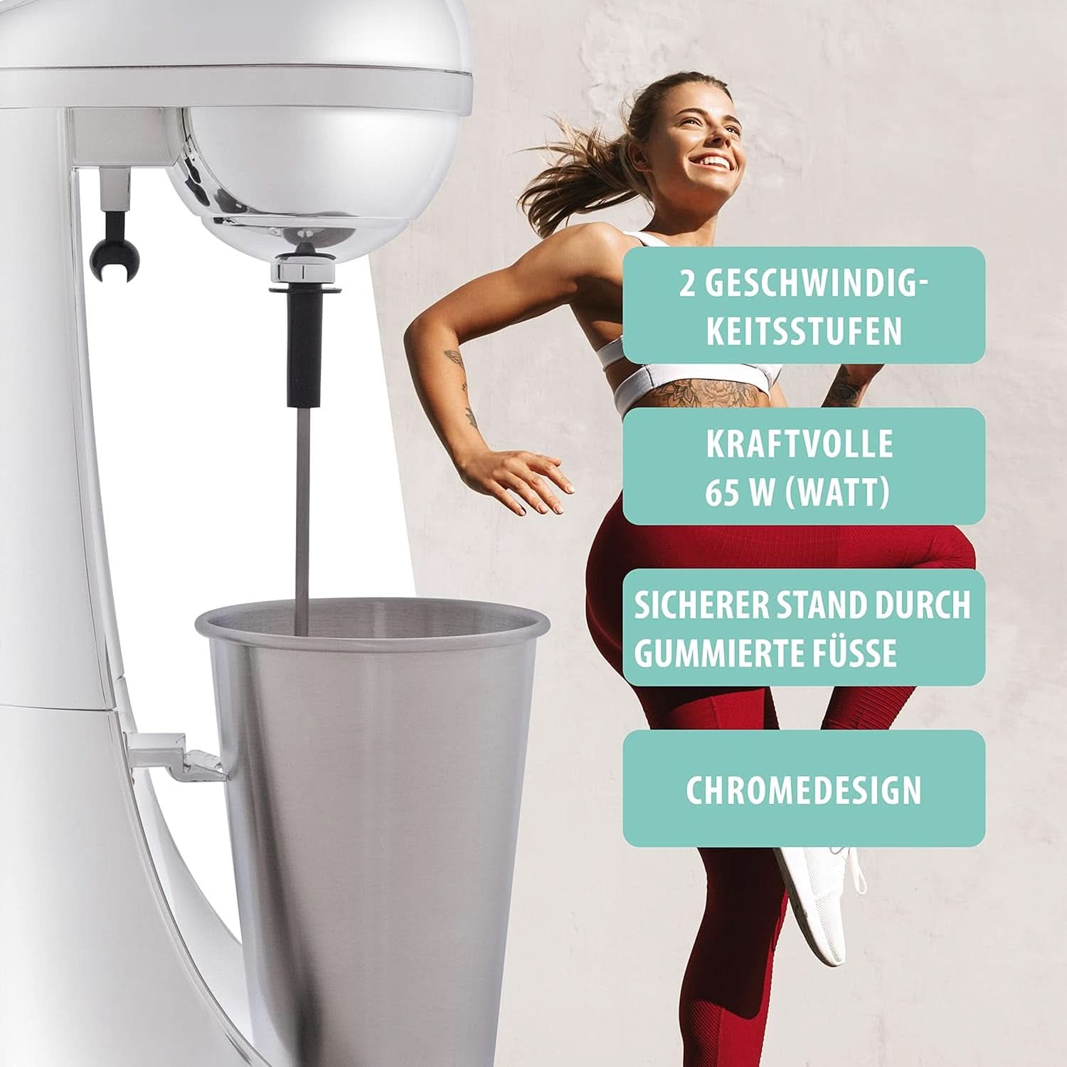 Clatronic® Barmixer U. Milchaufschäumer | Batidora | 650Ml Edelstahlbehälter | Praktischer Becherhalter | Mezclador | 2 Geschwindigkeitsstufen | Motor Kraftvöller de 65 vatios | Cromodesgin | BM 3472 Cocina Tienda Naty