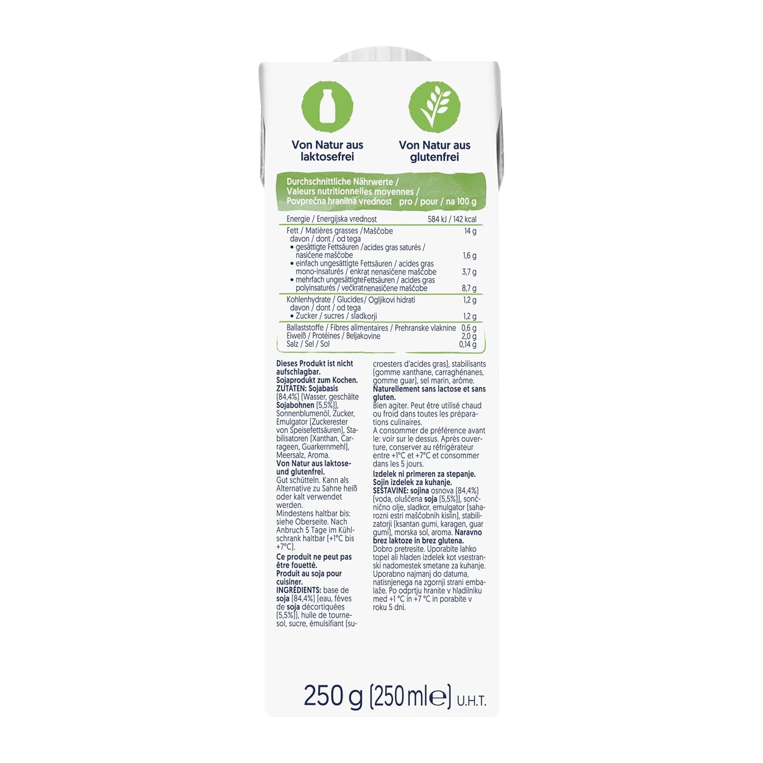 Alpro Cooking Soya – Kochcreme aus Soya vegana con sabor neutro para platos fríos y calientes – 15 x 250 ml