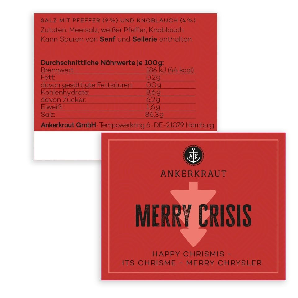 Ankerkraut "Merry Crisis" Anlass-Gewürz, Aioli Pfeffer Salz zum Verschenken, Gewürz Geschenk mit Knoblauch, 155 g en corcho