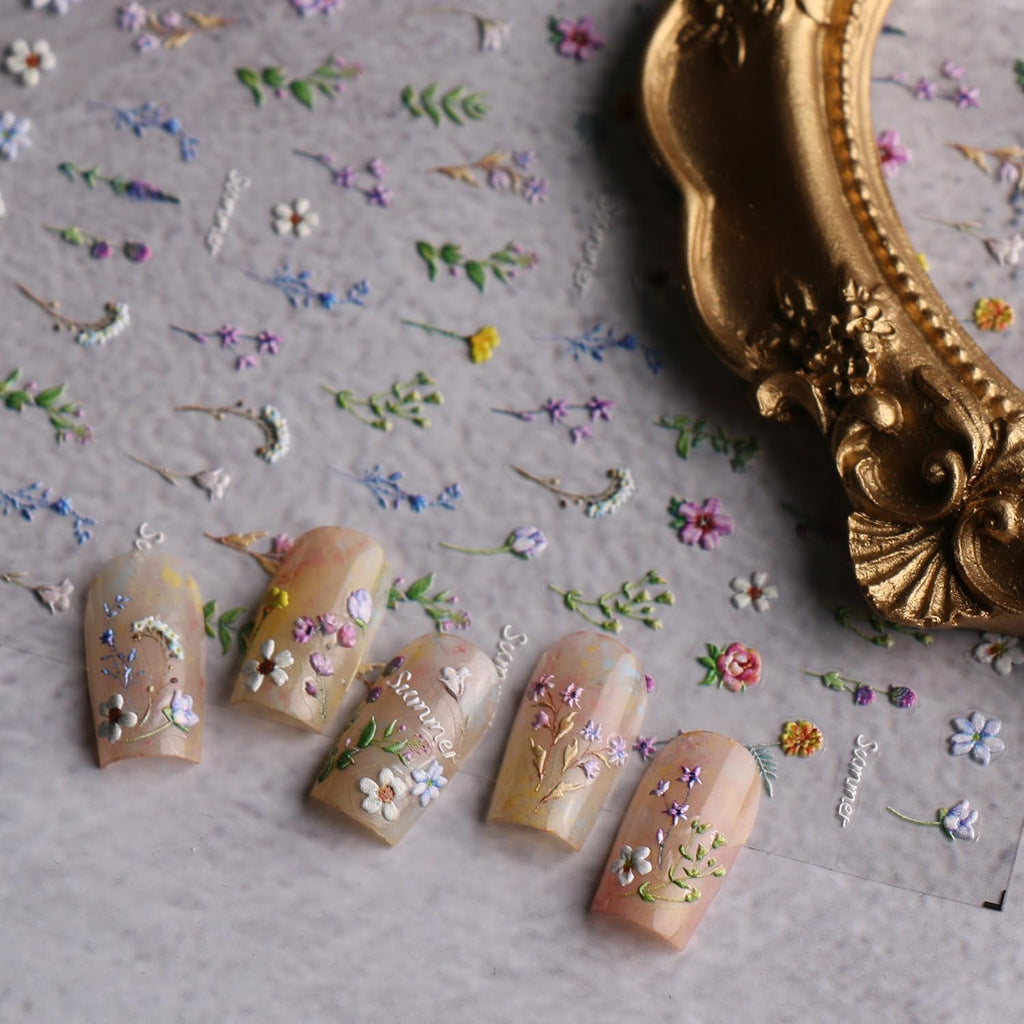JMEOWIO 3D Nagelsticker Blume Frühling Sommer Floral Nail Art Sticker Selbstklebend Nagelaufkleber 5D Stereoskopisch Dekoration Nageldesign Zubehör 1 Blatt