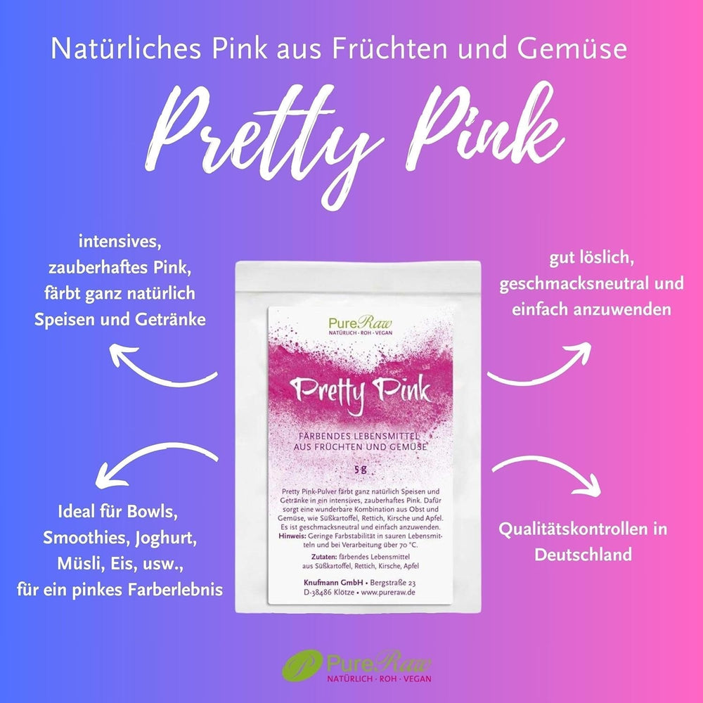 Pretty Pink Natürliche Lebensmittelfarbe Pulver Rosa (Roh Vegan) Pastell Rose Bis Intensiv Rosa-Rot - Essbare Farbe Für Lebensmittel Aus Früchten Und Gemüse - Natural Food Coloring | Pureraw 5G Naty Shop