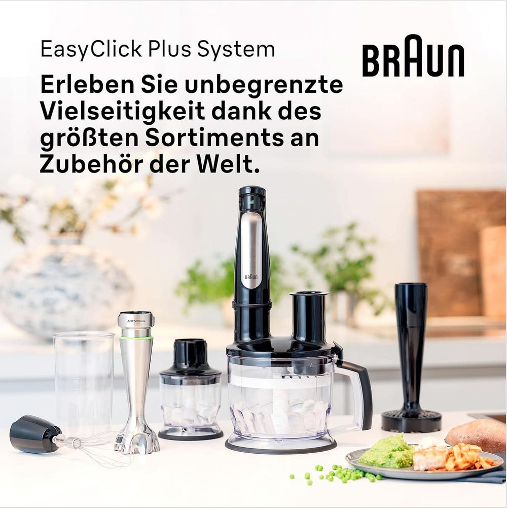 Braun Multiquick 7 MQ 7035X Stabmixer - Pürierstab Mit Abnehmbarem Edelstahl Mixfuß Mit Activeblade Technologie Zum Pürieren Der Härtesten Ingredient, Inkl. Juego de 3 piezas Zubehör, 1000 W, color negro Cocina Naty Shop