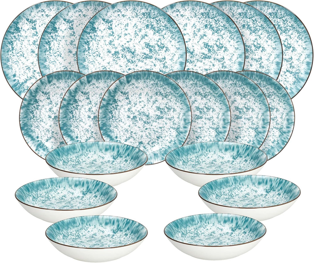 Kalos, set de veselă pentru 6 persoane, 18 piese, porțelan, albastru deschis