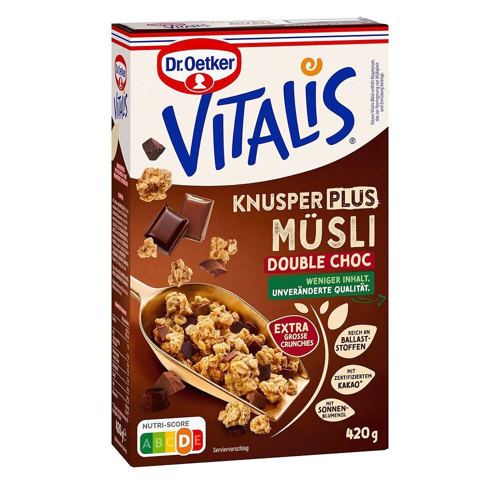 Dr. Oetker Vitalis KnusperPlus Double Chocolate: muesli crujiente con leche y chocolate negro, paquete de 7 (7 x 450 g)