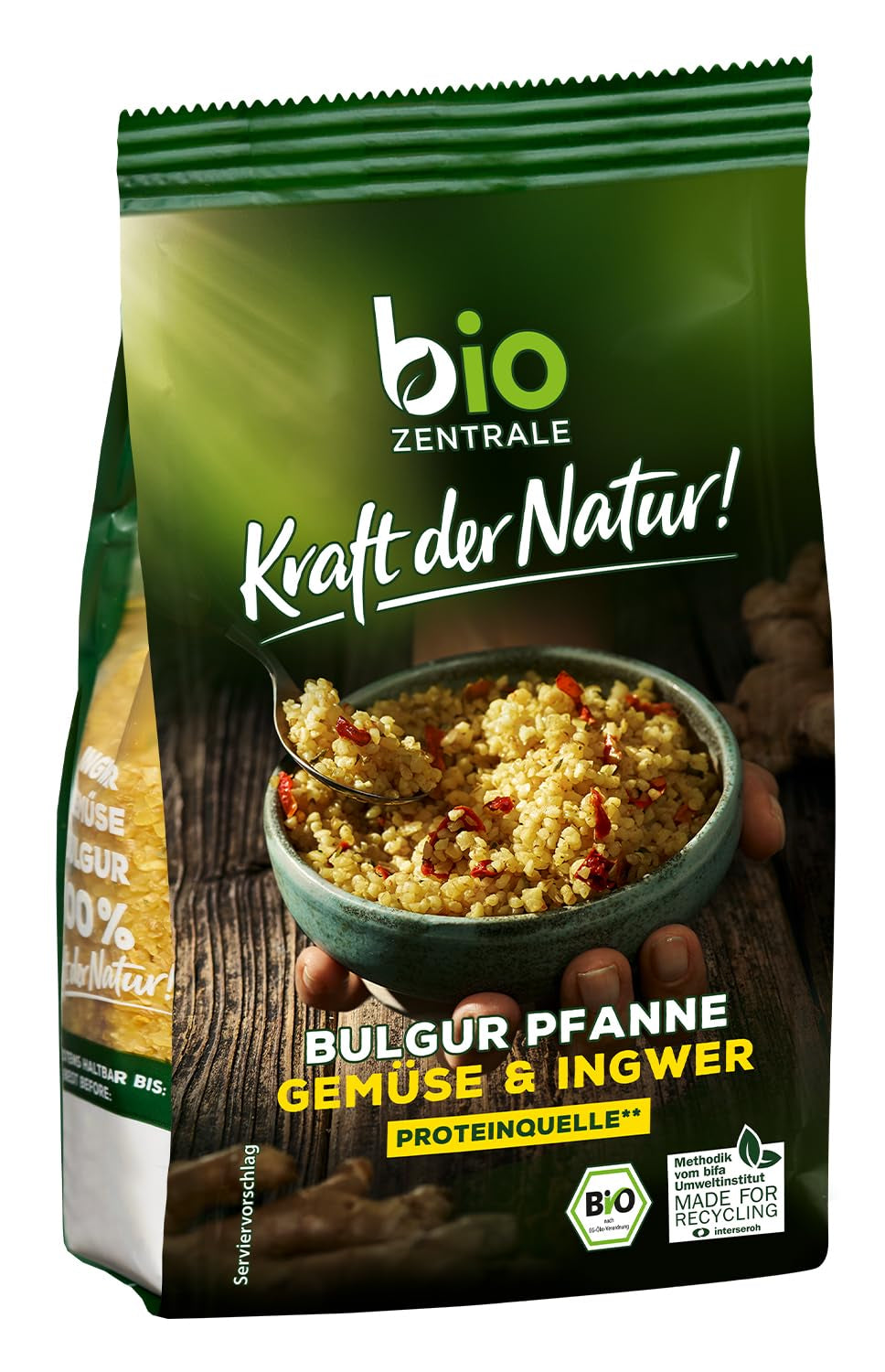 Biozentrale Bulgur en bandeja con verduras y jengibre | 200 g perfecto para una comida rápida para llevar | fuente de proteína vegana | fácil de preparar