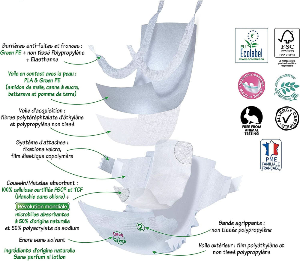 Love & Green, Pañales para bebés, hipoalergénicos, talla 6 (34 unidades) Madre e Hijo Naty Shop