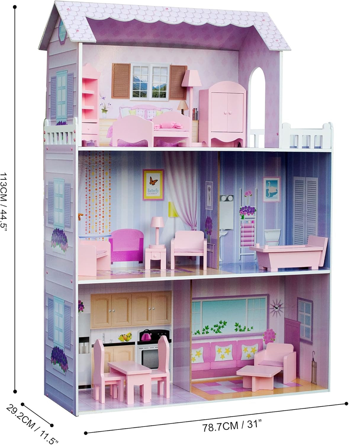 Olivia's Small World Casa de Muñecas Gigante, Casa de Muñecas Grande de Madera con Muebles y Accesorios, Casa de Muñecas de 3 Pisos para Niños, Casa de Muñecas para Muñecas de 12", 3 Años + Casas de Muñecas Naty Shop