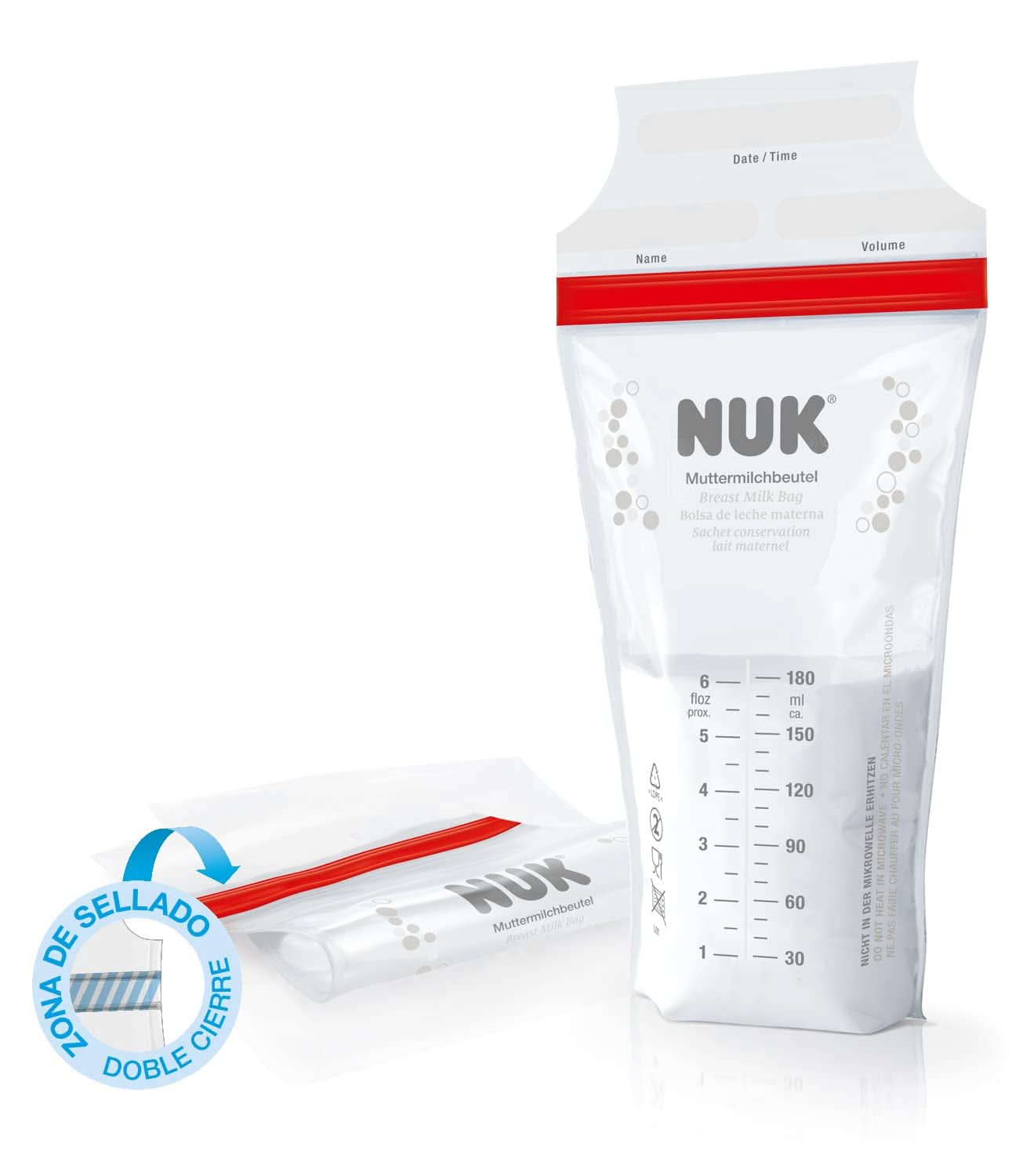 NUK Bolsas para leche materna, que ahorran espacio y se pueden utilizar inmediatamente, 180 ml, 25 uds, transparentes Accesorios Alimentación y Lactancia Bebe Naty Shop