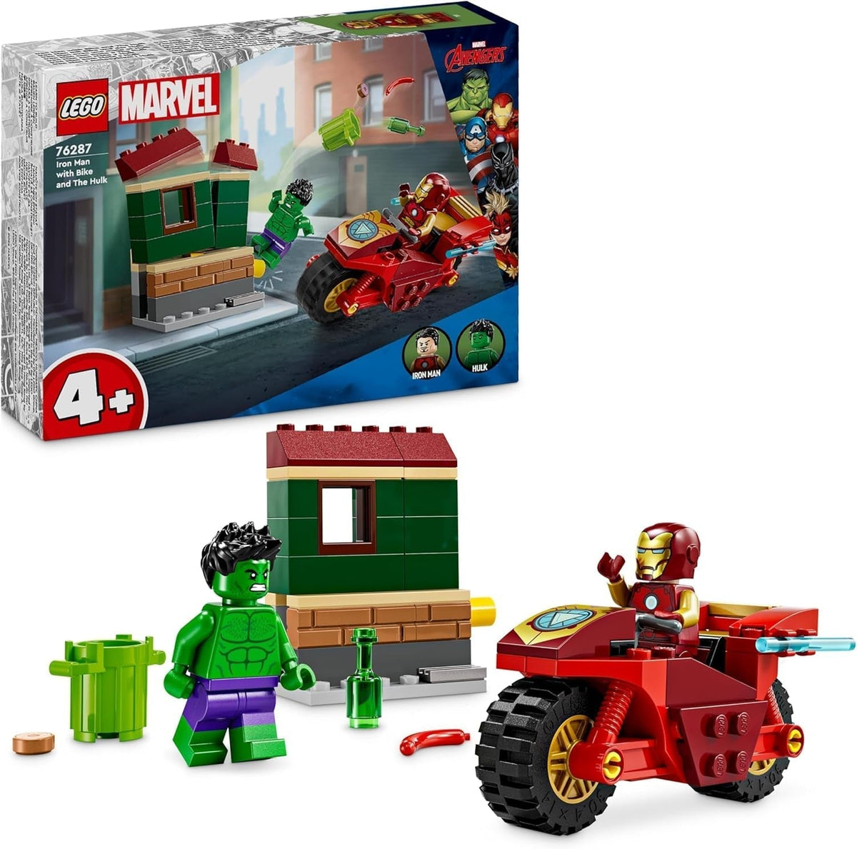 LEGO Marvel Iron Man con Bicicleta y Hulk, Juguete de Construcción de Superhéroe para Niños, Set de Colección de Bicicletas y Minifiguras, Regalo para Niñas y Niños de 4 Años 76287 Juegos de Construcción Besuche den LEGO-Store Default Title