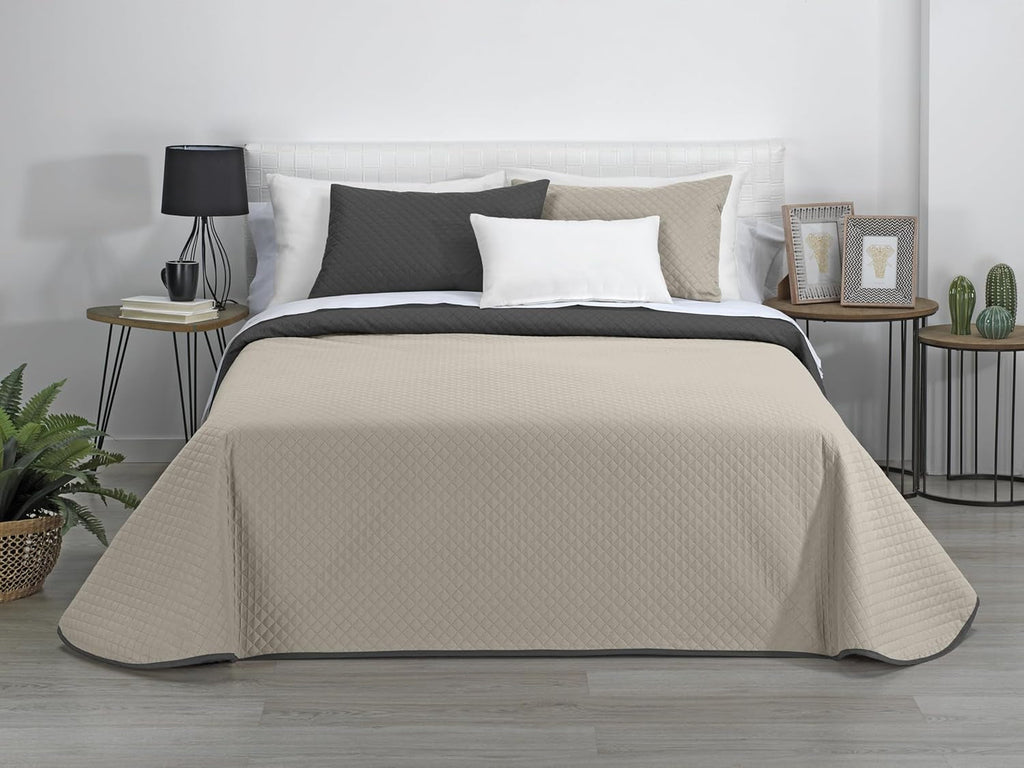 AVA | Cuvertură Reversibil Boutique | Pentru toate anotimpurile | Culoare - Gri/Antracit | Pentru pat de 120/135 cm. pat. (230 X 270 Cm. Ancho X Alto) | Cuvertură cu matlasare Plapumi si pilote Naty Shop