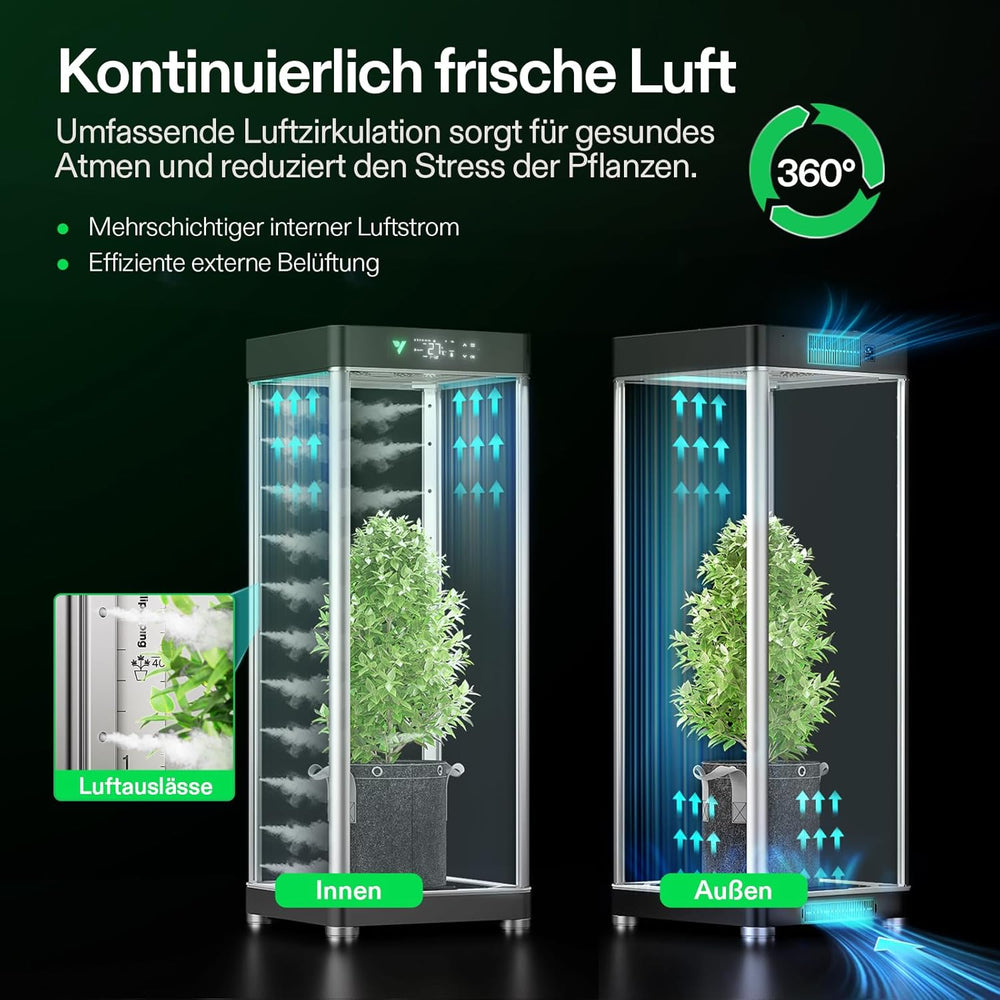 VGrow Caja de cultivo inteligente todo en uno, sistema profesional con lámpara de cultivo Samsung LM301H EVO, sistema avanzado de circulación y ventilación, riego, suministro de nutrientes para hidroponía de interior