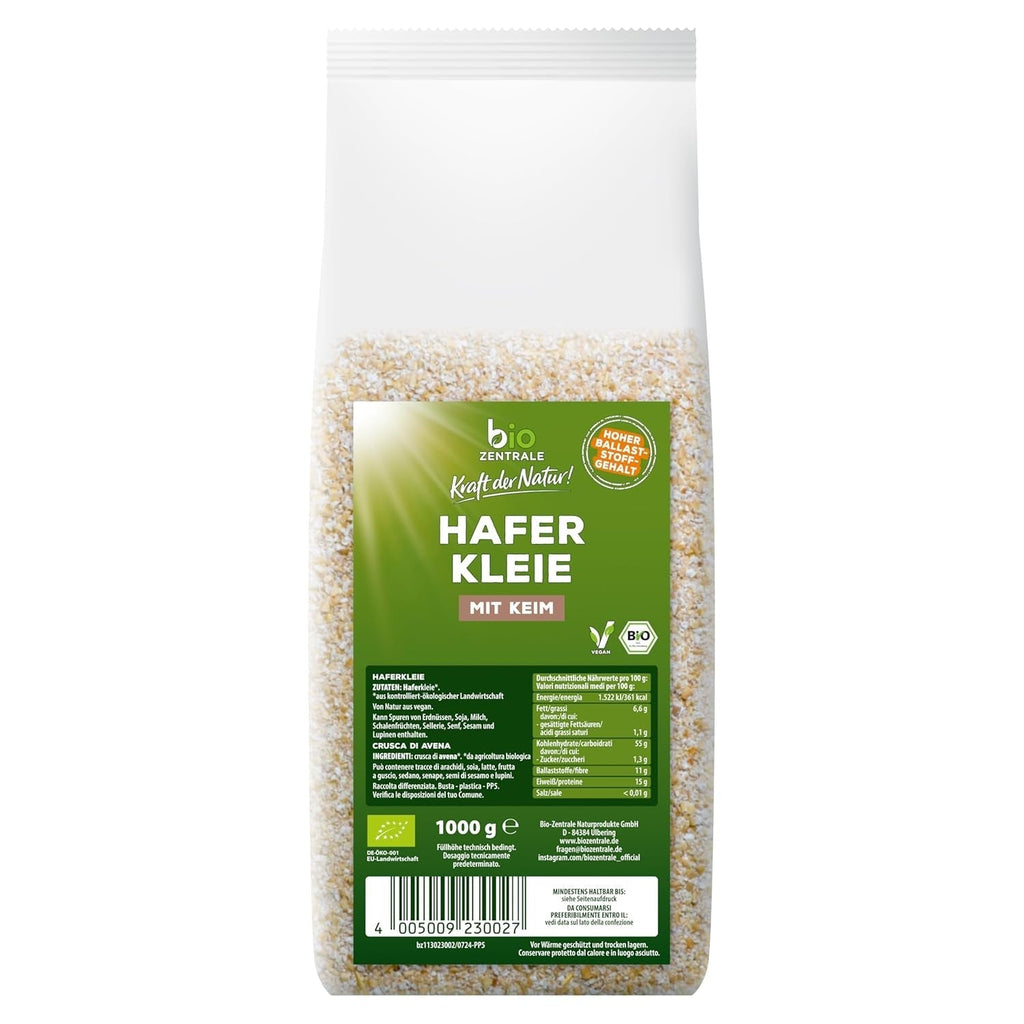 Biozentrale Bio Haferkleie 1Kg | Vorteilspack | Ballaststoffreiche Proteinquelle | Von Natur Aus Vegan | Aus EU Landwirtschaft | Zuckerarm Cereale Naty Shop 1 Kg (1Er Pack)