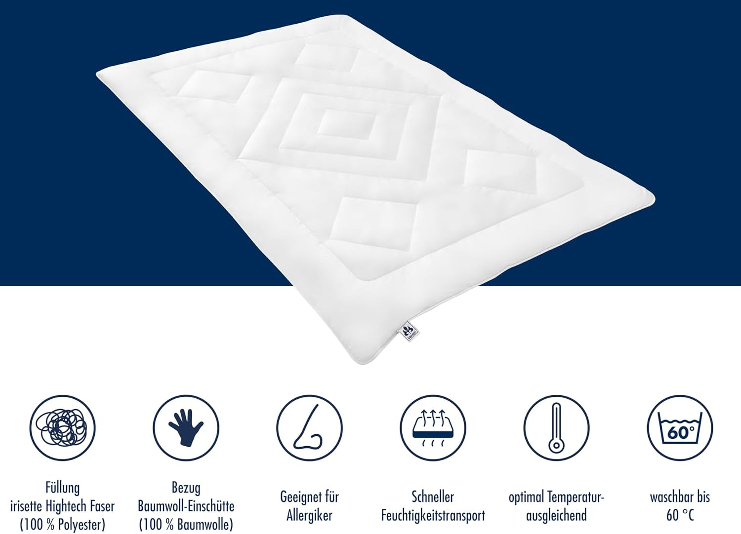 Plapumă Irisette Noblesse pentru toate anotimpurile - Made in Germany - Cuvertură cu capac din bumbac pur, 135 X 200 Cm, certificat Ã-ko-Tex Plapumi si pilote Naty Shop