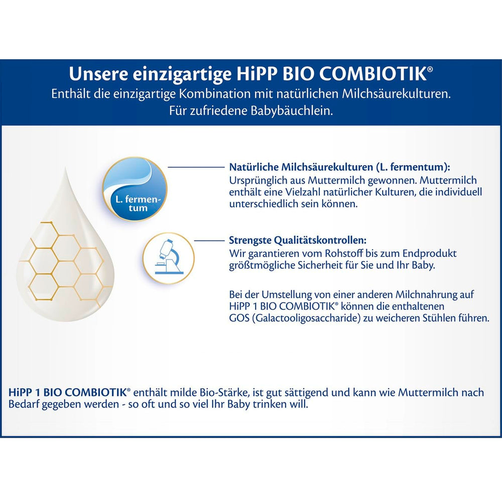 HiPP 1 Organic Combiotik (4 x 600g), leche en polvo para bebés desde el nacimiento, con cultivos naturales de ácido láctico y almidón orgánico de fácil tratamiento, de la mejor calidad orgánica