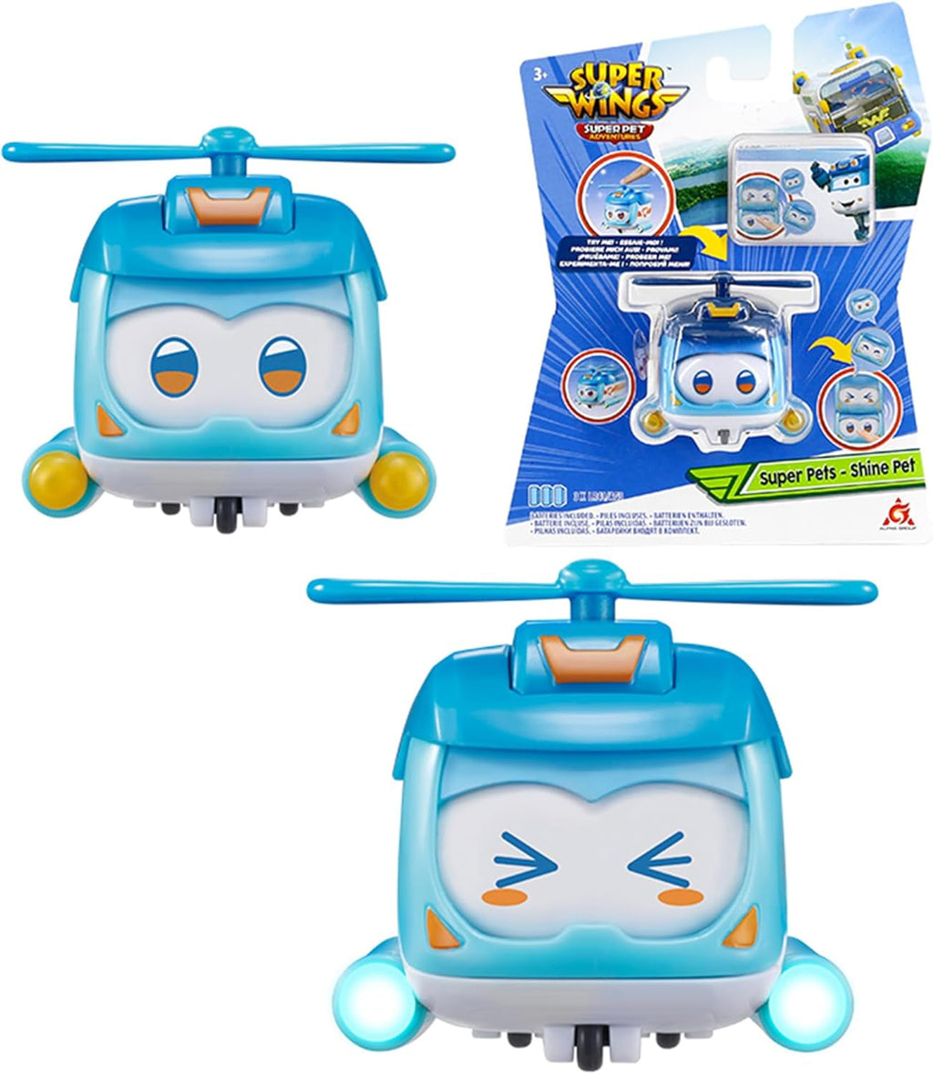 Super Wings Super Pets 4 PCS Shine, Golden Boy, Jerome, Ellie, cu expresie facială comutabilă, cu efect de fulger, portabil, jucărie pentru 3 4 5 6 7 8 ani băiat fată, 2 inci Action figures Naty Shop Strălucire