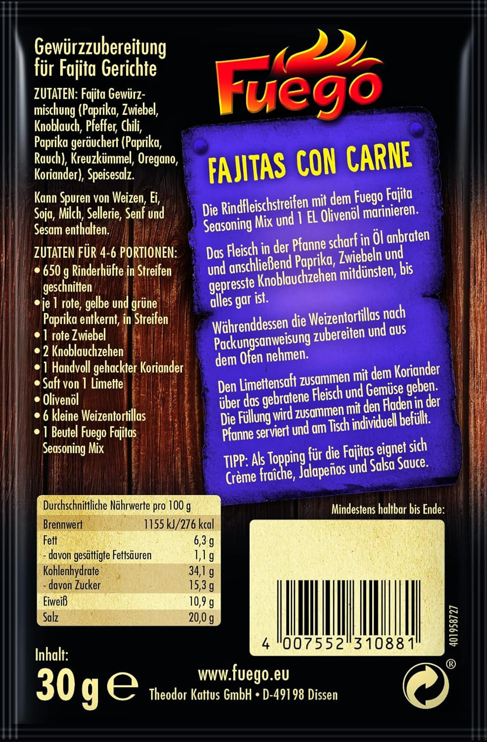 - Mezcla de condimentos para fajitas | 30 gramos en bolsa