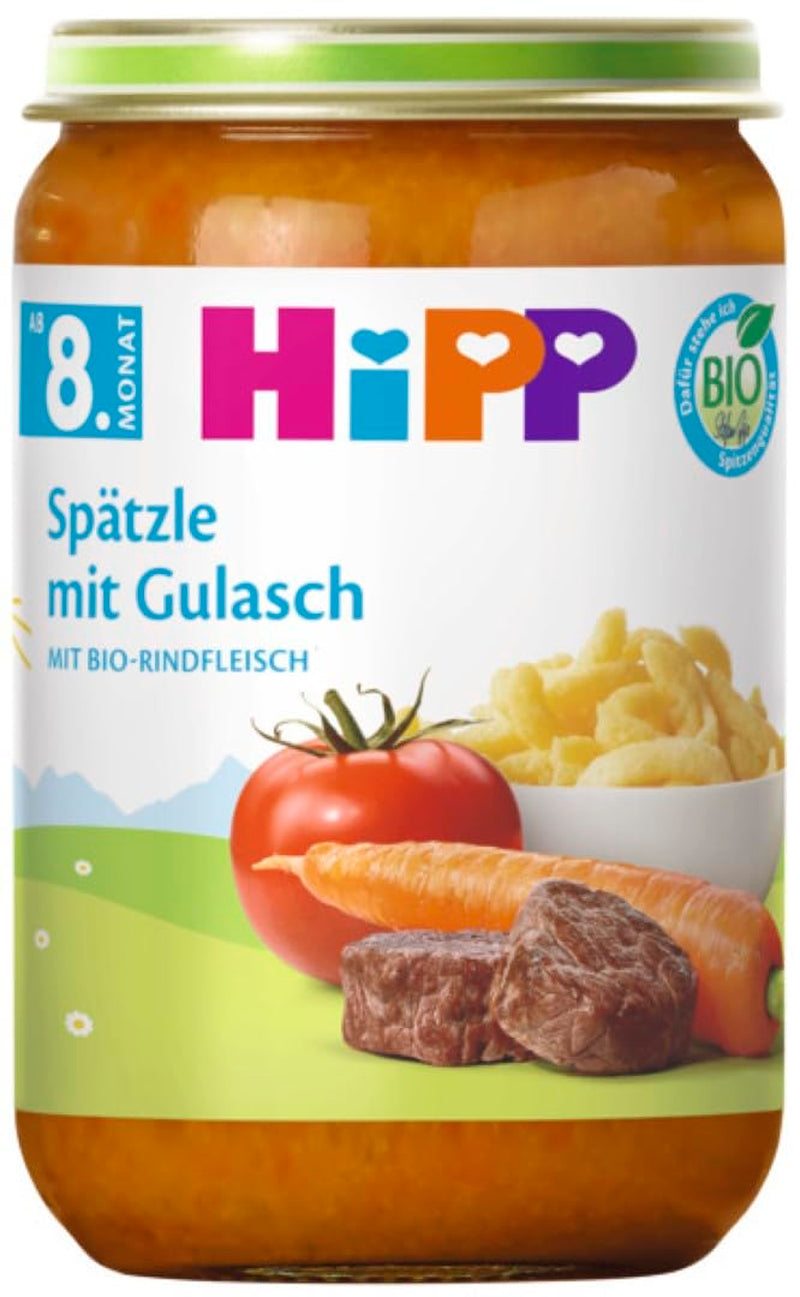 HiPP Spätzle con Goulash (6 x 220 g), comida a partir de 8 meses, sin sal añadida, con Omega-3, la mejor calidad biológica