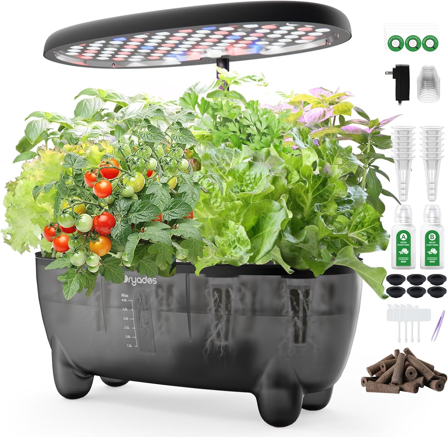 Sistema de cultivo hidropónico: 8 cápsulas, lámpara LED de espectro completo de 24 W con advertencia de nivel bajo de agua | Jardín interior para cocina, salón, escuela | Idea de regalo para jardineros aficionados.