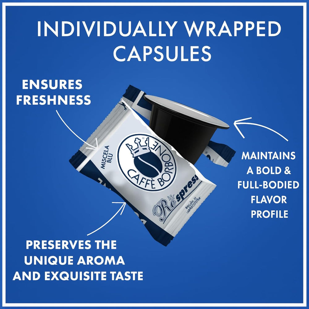Caffè Borbone Respresso, Blaue Kaffeemischung - 100 Kapseln - Kompatibel mit Nespresso®* Haushalts-Espressomaschinen