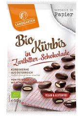 Landgarten Semillas de Calabaza Orgánicas en Chocolate Negro - Snack Vegano de Chocolate con Semillas de Calabaza Tostadas - Fuente de Magnesio - 1 x 50 g