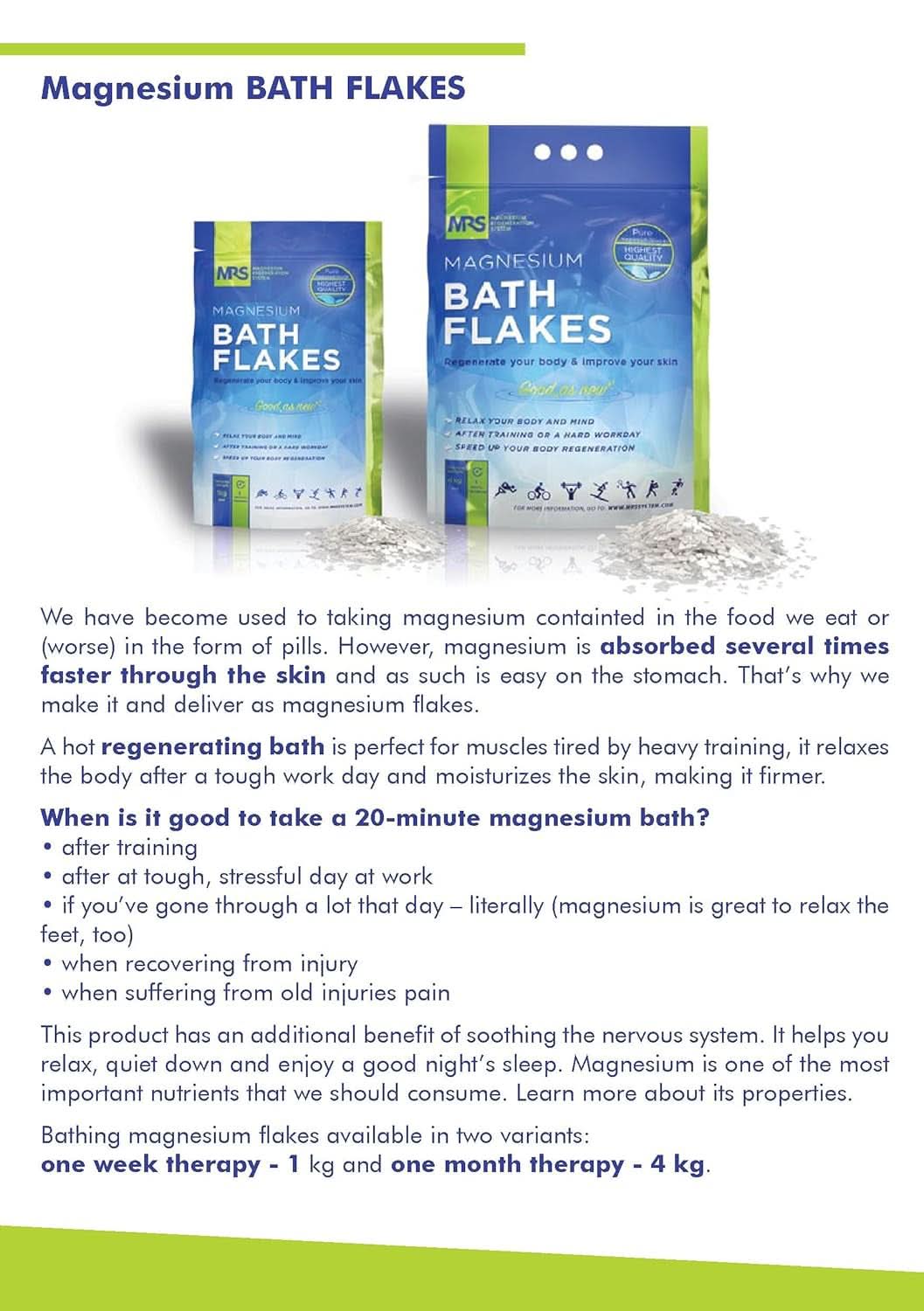 MRS Copos de Cloruro de Magnesio 100% natural - Sales de baño ideales para pediluvio, baño completo y contra la carencia de magnesio - 4 Kg Ducha y Baño Naty Shop