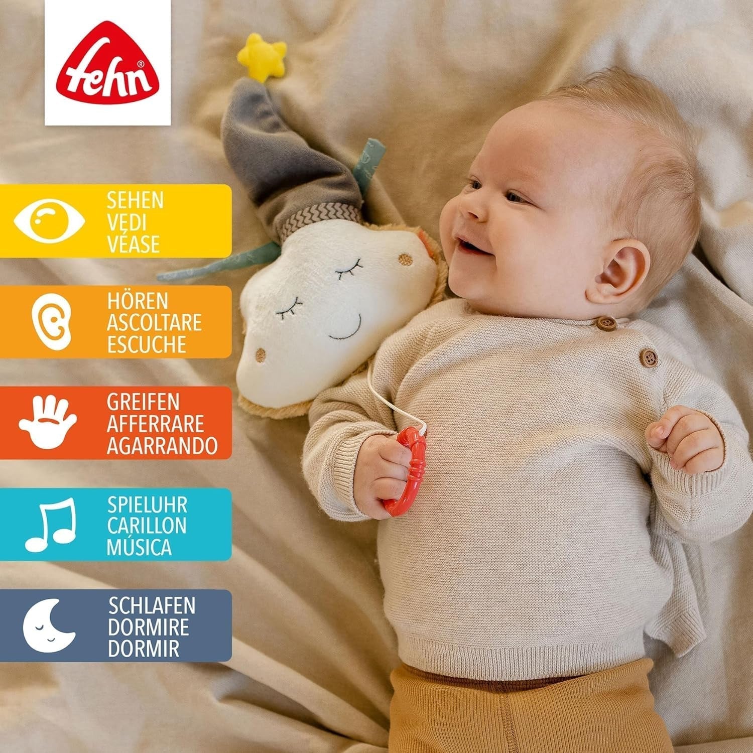 Fehn music box baby sleep aid cloud - jucărie de pluș cu melodie blândă de ajutor pentru somn "Schlaf Kindlein schlaf" - jucărie pentru copii pentru mers și acasă - jucărie muzicală pentru bebeluși și copii mici Jucarii Bebe Naty Shop