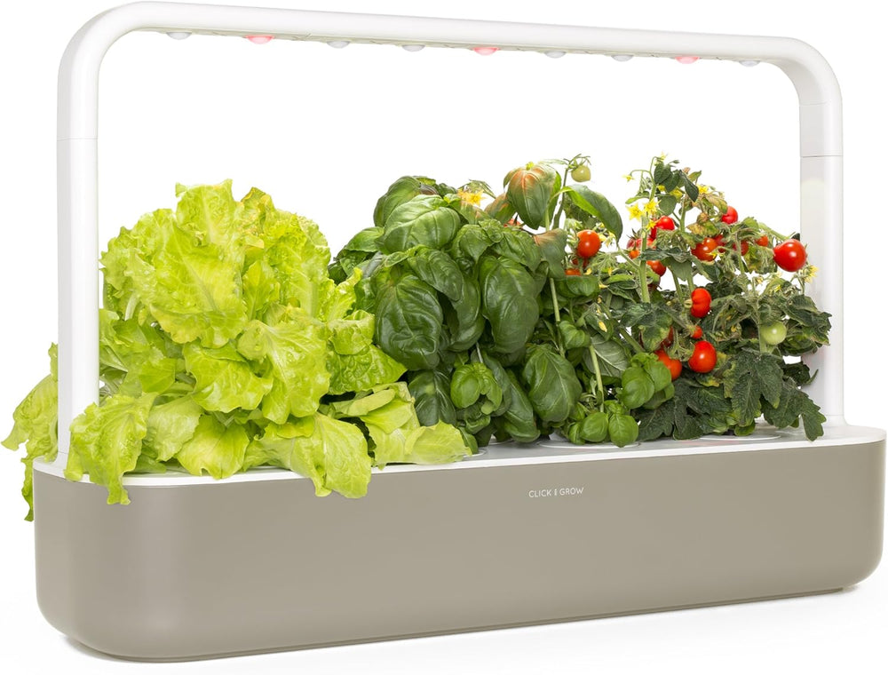 Click and Grow Jardín Interior, Más Fácil que el Sistema de Cultivo Hidropónico, Jardín Inteligente LED, Jardín de Hierbas, Invernadero Interior con 9 Cápsulas Vegetales Incluidas (Blanco)