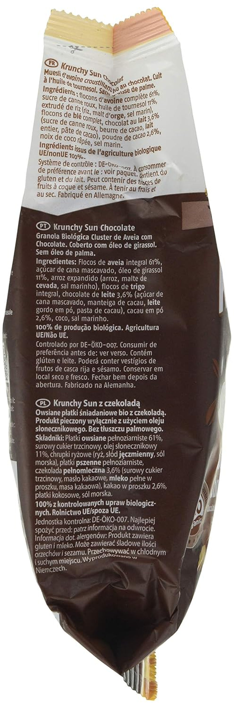 Sol crujiente de granero | Muesli con chocolate | Ecológico | Vegetariano, 375 gramos