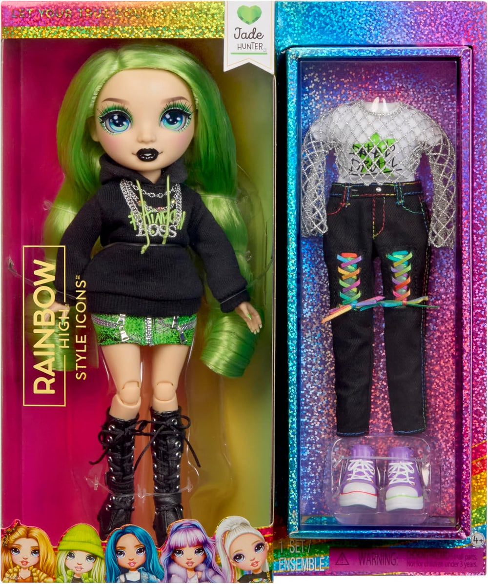 Rainbow High Style Icons Jade – 28 cm Modepuppe mit Langem, Kämmbarem Haar, Zweitem Outfit, Passender Tasche und einem Zweiten Paar Schuhe, Beweglich mit 13 Gelenkpunkten