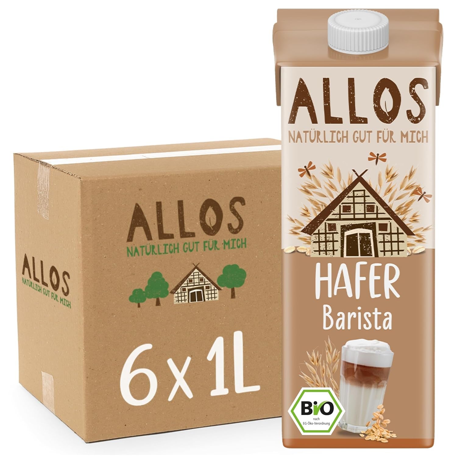 Allos Bio Haferdrink Barista | Milchalternative en Hafer | Bebida Schaumbarer auf Pflanzenbasis | Perfecto para café Bebida vegana sin lactosa | 1 Litro (6 Piezas)