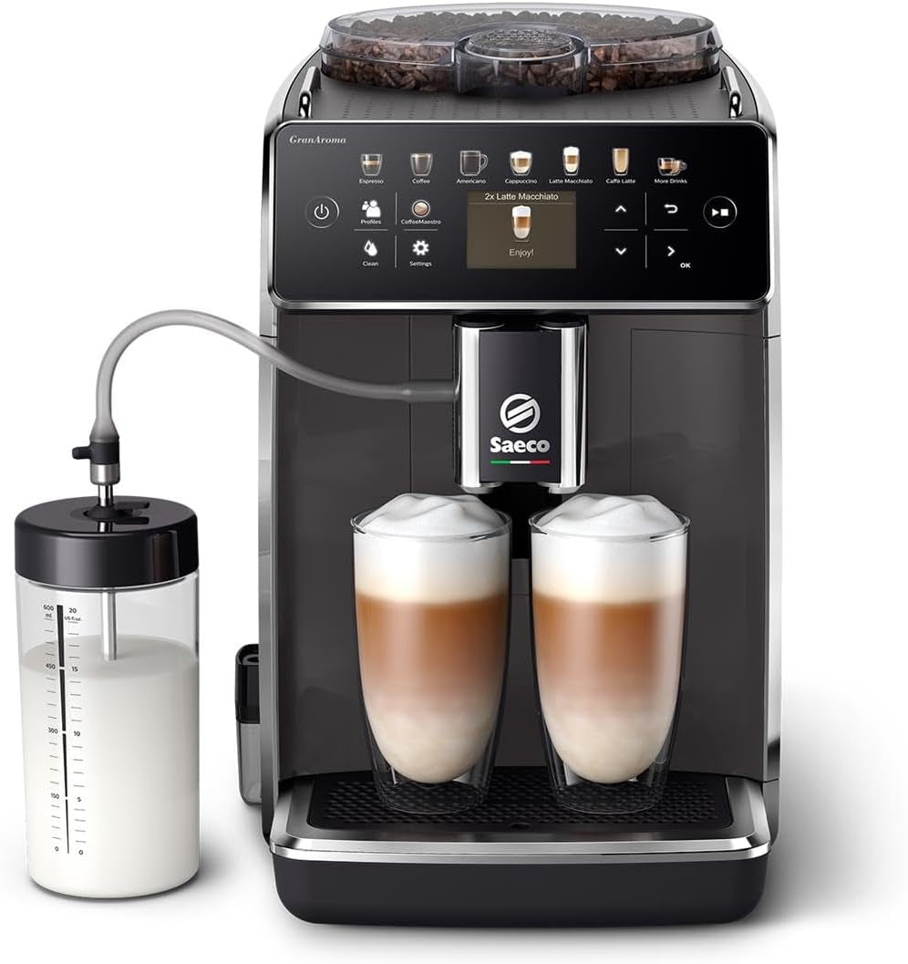 Espressor automat Saeco GranAroma – 14 specialități de cafea, afișaj color intuitiv, 4 profiluri de utilizator, râșniță ceramică, 1500 wați (SM6580/10)