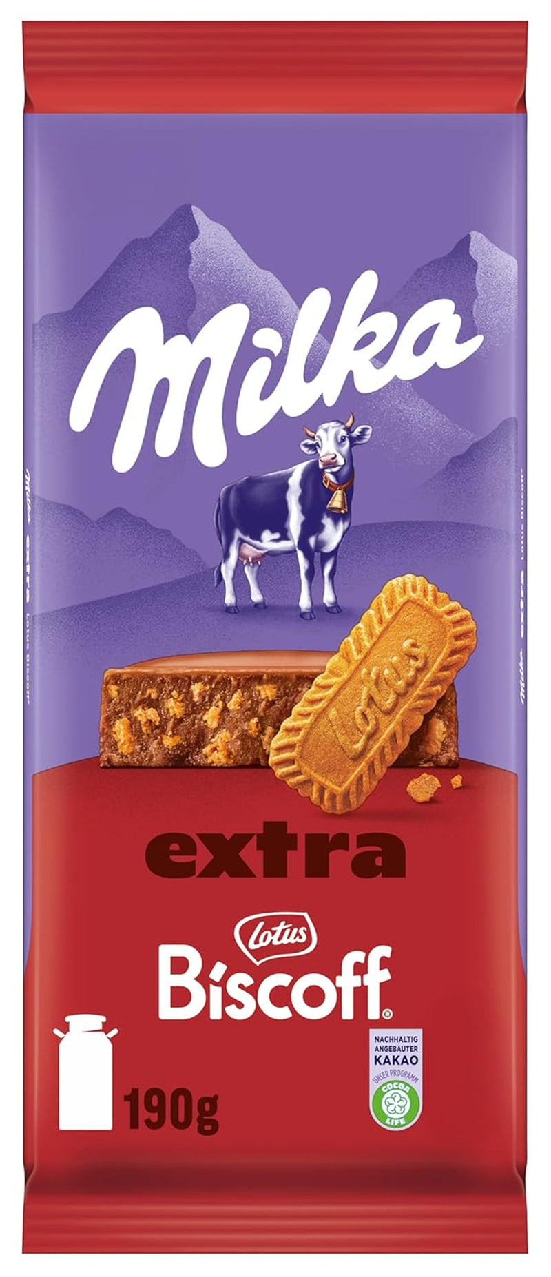 Chocolate Milka Extra Biscoff – Chocolate con leche alpino con crujientes trozos de galleta Lotus Biscoff – 190g