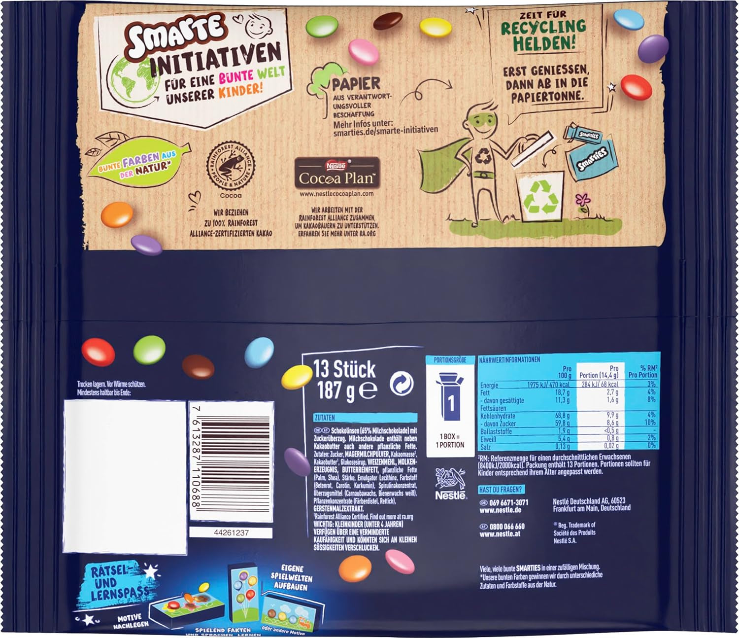 Nestlé SMARTIES Mini, lentejas pequeñas con chocolate con leche, envueltas individualmente, paquete de 16 (16 x 187 g)