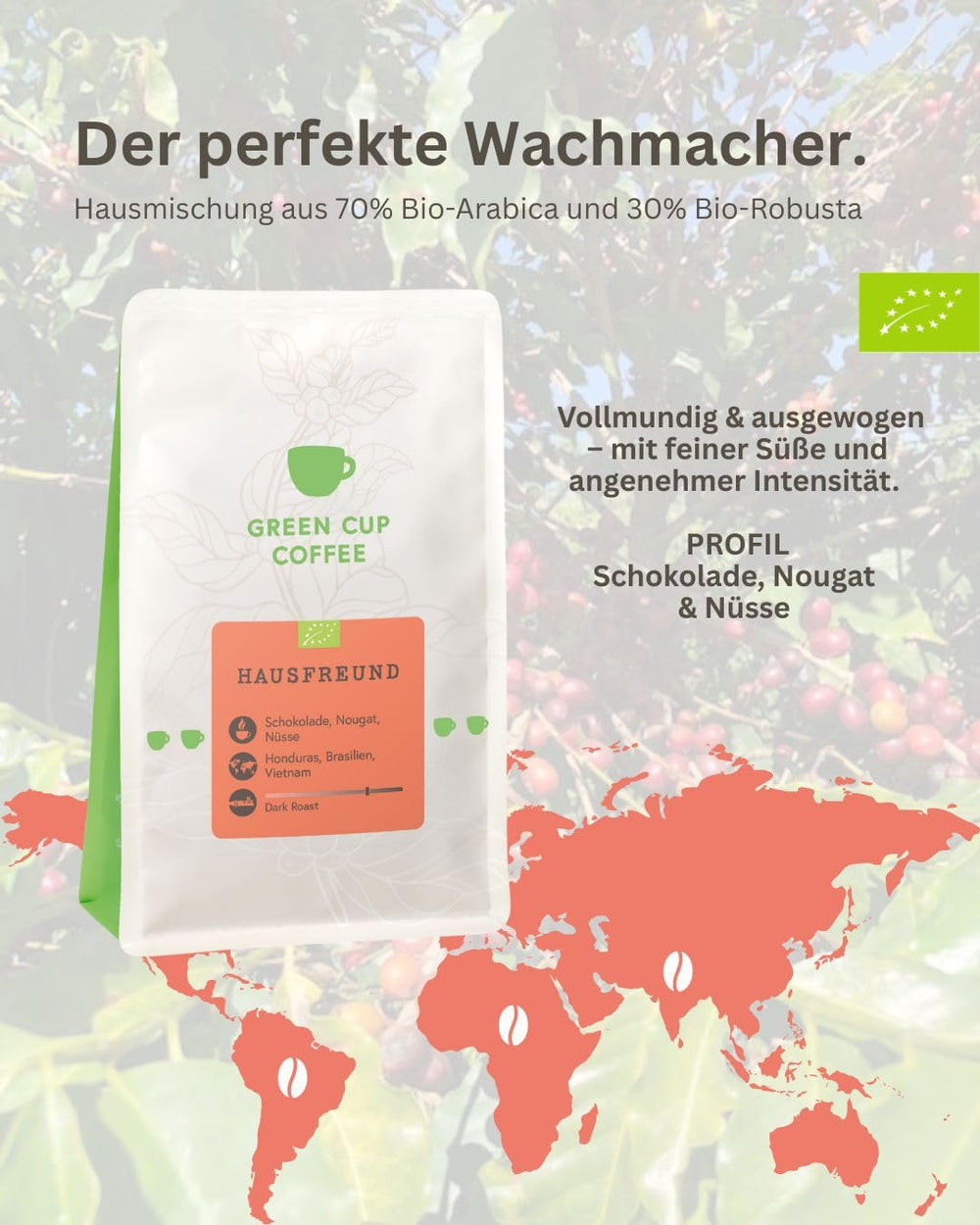Coffee - Hausfreund I 70% Arabica, 30% Robusta I Kaffeebohnen 1kg I ideal für Moka Kanne, Siebträger und Vollautomat mit schokoladig, nussigen Nougat Aromen I dunkle Röstung