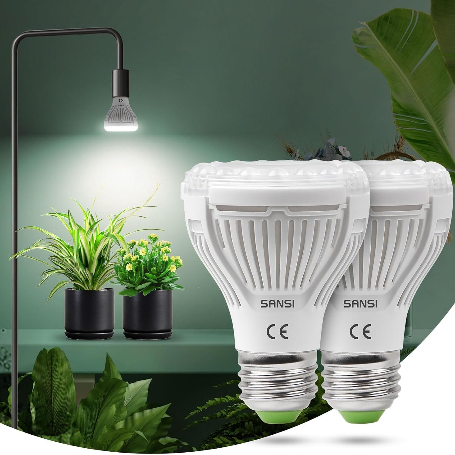 SANSI Lámpara LED de espectro completo para plantas de interior, 30 W, equivalente a 250 W, alto PPFD E27, luz de crecimiento 4000 K, 660 nm, ángulo de haz de 60°, lámpara de cultivo para plántulas, verduras, flores, hidroponía