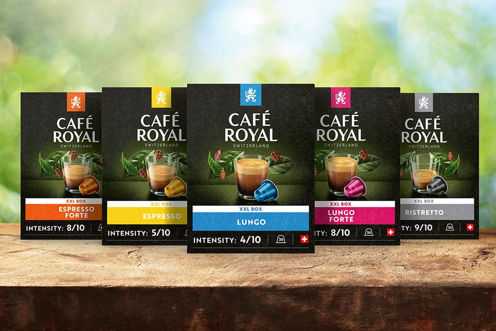 Café Royal Lungo Forte 36 Kapseln für Nespresso Kaffee Maschine - 8/10 Intensität - UTZ-zertifiziert Kaffeekapseln aus Aluminium (Packung mit 2)