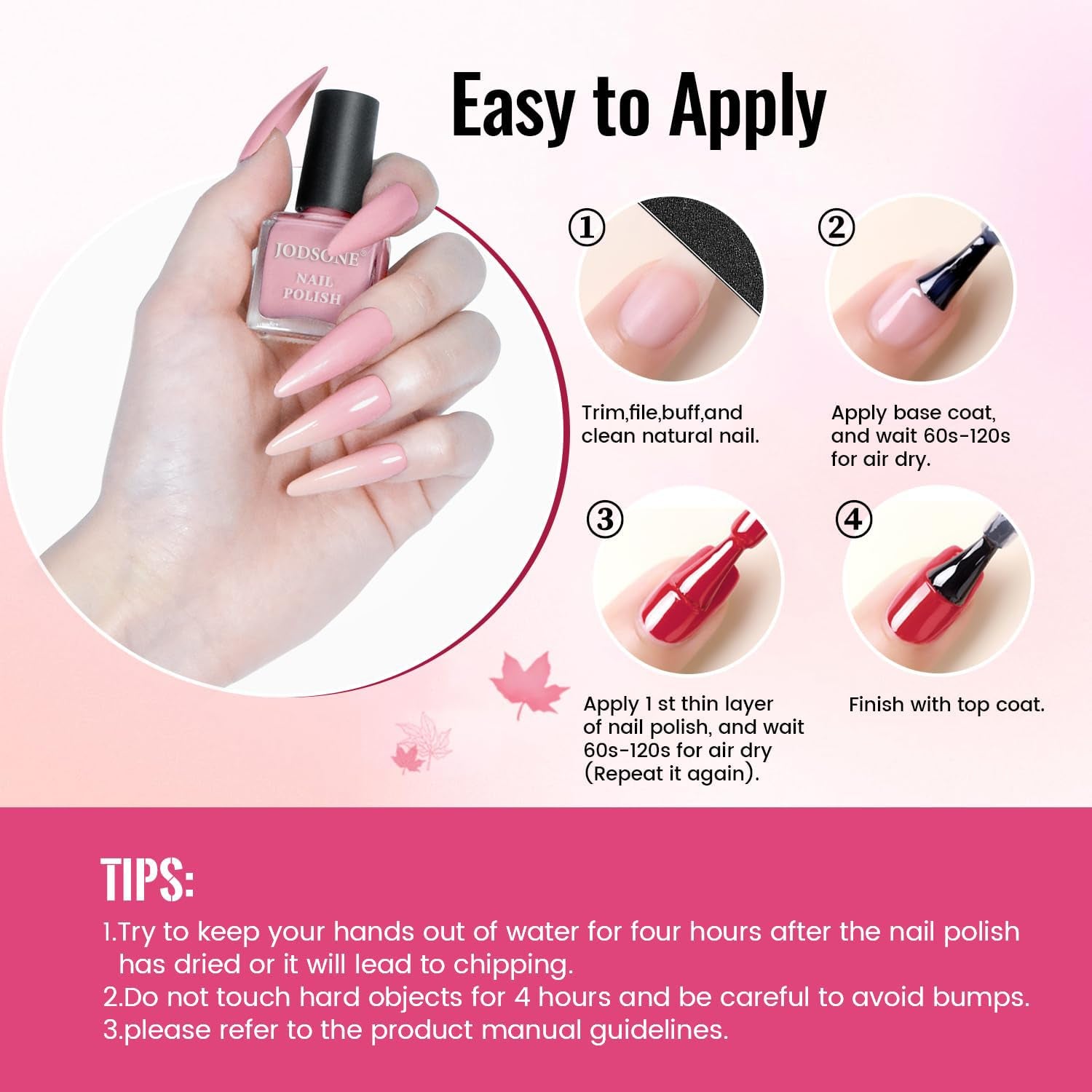 JODSONE Juego de esmaltes de uñas de 12 piezas, combinación de 10 colores, 2 capas base y capa superior, esmalte de uñas de secado rápido para aficionados y principiantes