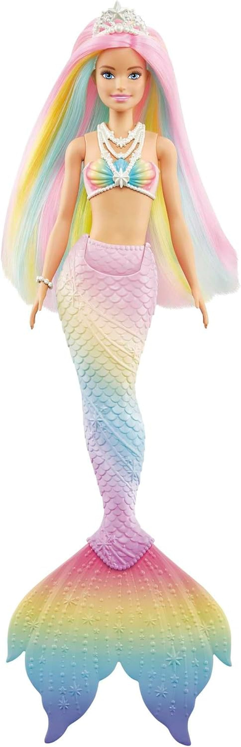 Barbie Dreamtopia Rainbow Magic Mermaid, Barbie Meerjungfrau mit Regenbogenhaaren, Farbwechselpuppe durch Wasser aktiviert, Spielzeug ab 3 Jahren, Geschenk für Mädchen, GTF89
