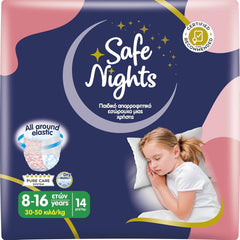 Safe Nights Girl, Ropa de dormir absorbente para niñas de 8 a 16 años (30 a 50 kg), paquete de 14