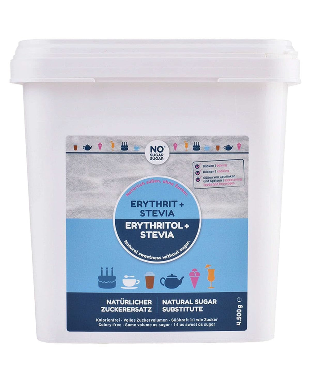 SIN AZÚCAR, Eritritol + Stevia Sustituto natural del azúcar sin calorías Dulzo 1:1 respecto al azúcar, sin sabor, 4,5 Kg Edulcorantes Naty Shop