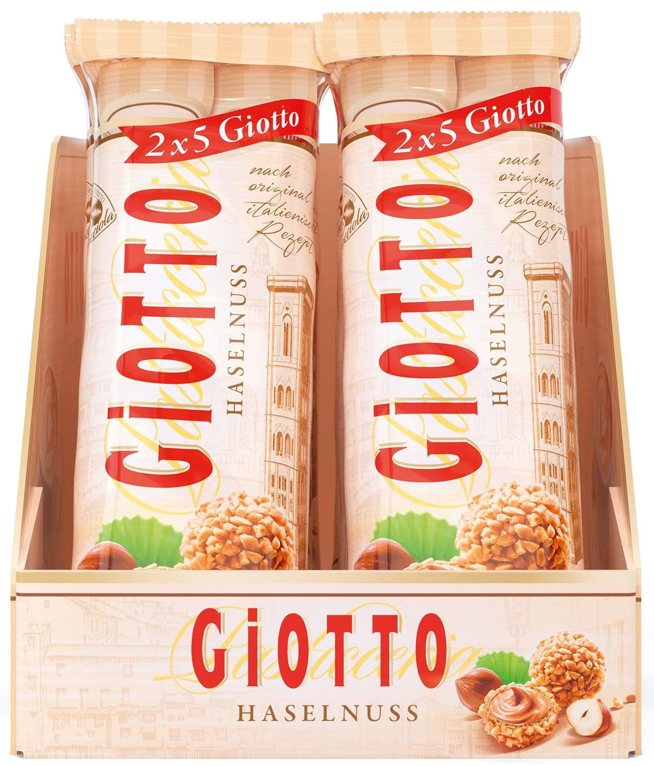 GiOTTO – especialidad de pastelería preparada según una receta italiana original – corteza de oblea, relleno de crema de leche y avellanas y glaseado de trozos de avellana – 10 x 21,5 g