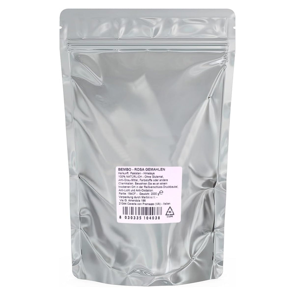 Bembo – gemahlenes rosa Himalaya-Salz (Salt Range, Pakistán) – 2 kg – Natriumarm, reich an Spurenelementen, ohne Konservierungsstoffe, Farbstoffe oder Rieselhilfen – Fein