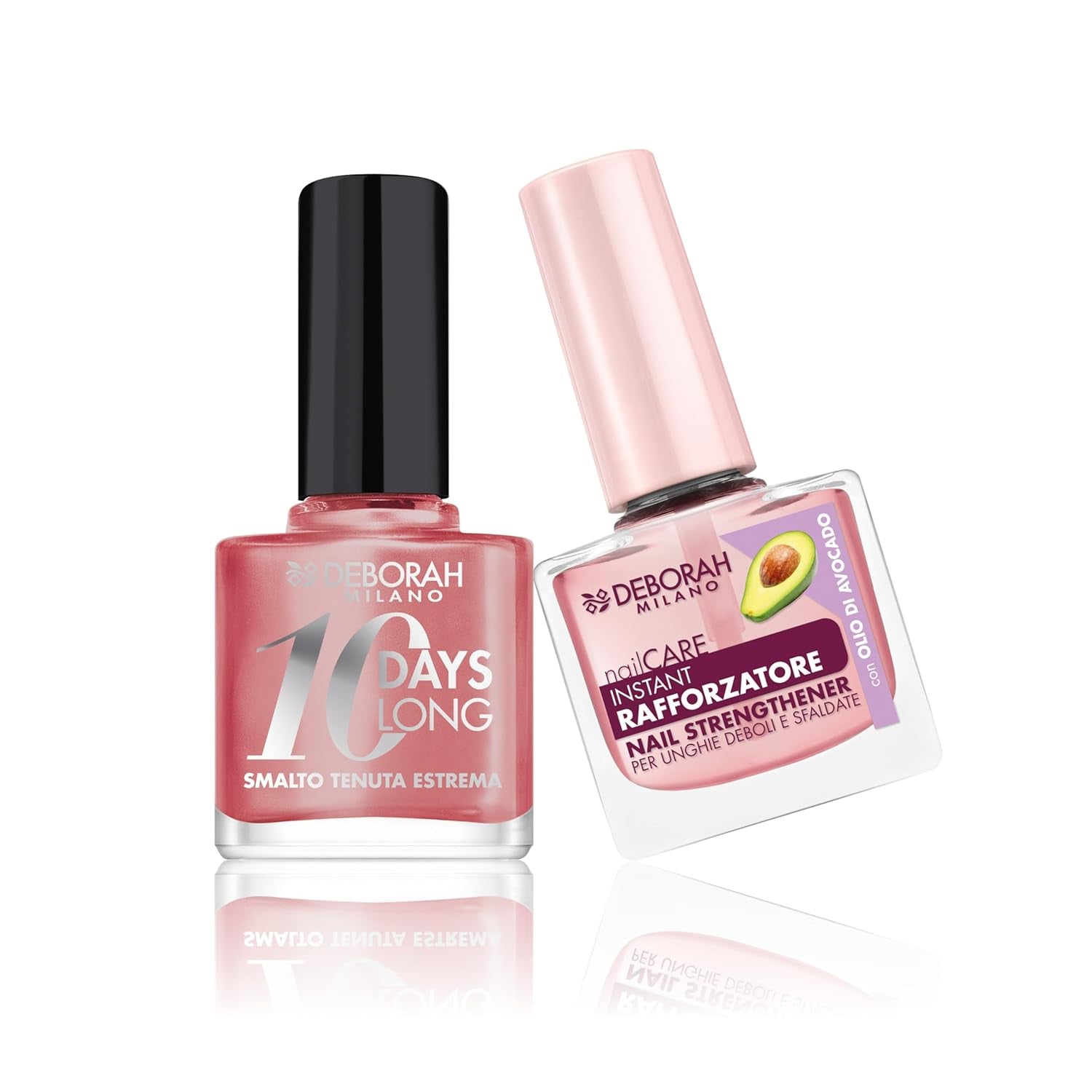 Set de esmaltes Milano para fortalecer las uñas quebradizas e hinchadas, 9,5 ml y esmalte 10 Days Long N.882 Nude Rose, efecto brillante de larga duración, 11 ml