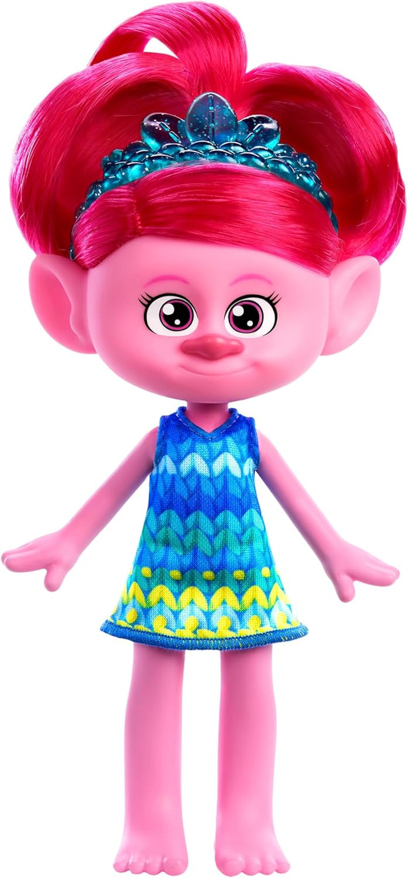 Mattel DREAMWORKS TROLLS Gemeinsam Stark – Haarige Überraschungen Chenille Puppe mit leuchtend blauem Haar zum Stylen, lila Stirnband, para niños de 3 años, HNF15