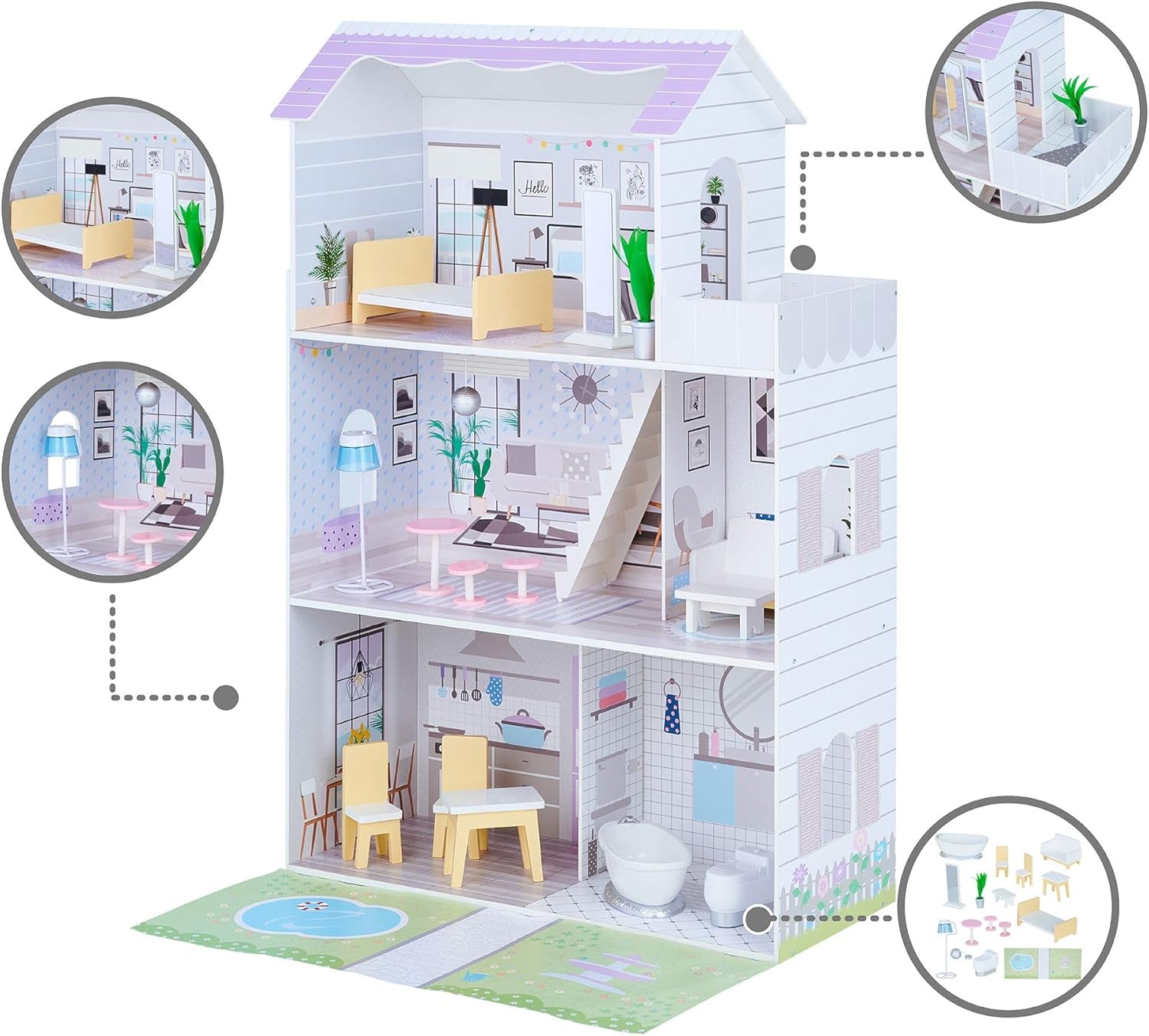 Teamson Kids Olivias Little World Casa de Muñecas Gigante con 16 Accesorios para Muñecas, Casa de Muñecas de Madera con Muebles, 3 Pisos, Casa de Muñecas Infantil para Muñecas de 12 Pulgadas/30 cm, Edad 3 Años+ Naty Shop Casas de Muñecas