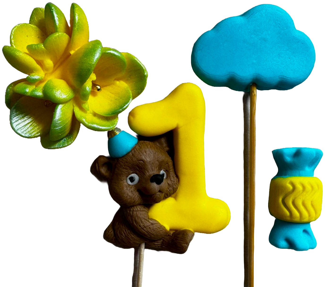 Set 4 decoratiuni comestibile din zahar, 1 AN Decoratiuni din Pasta de Zahar Naty Shop