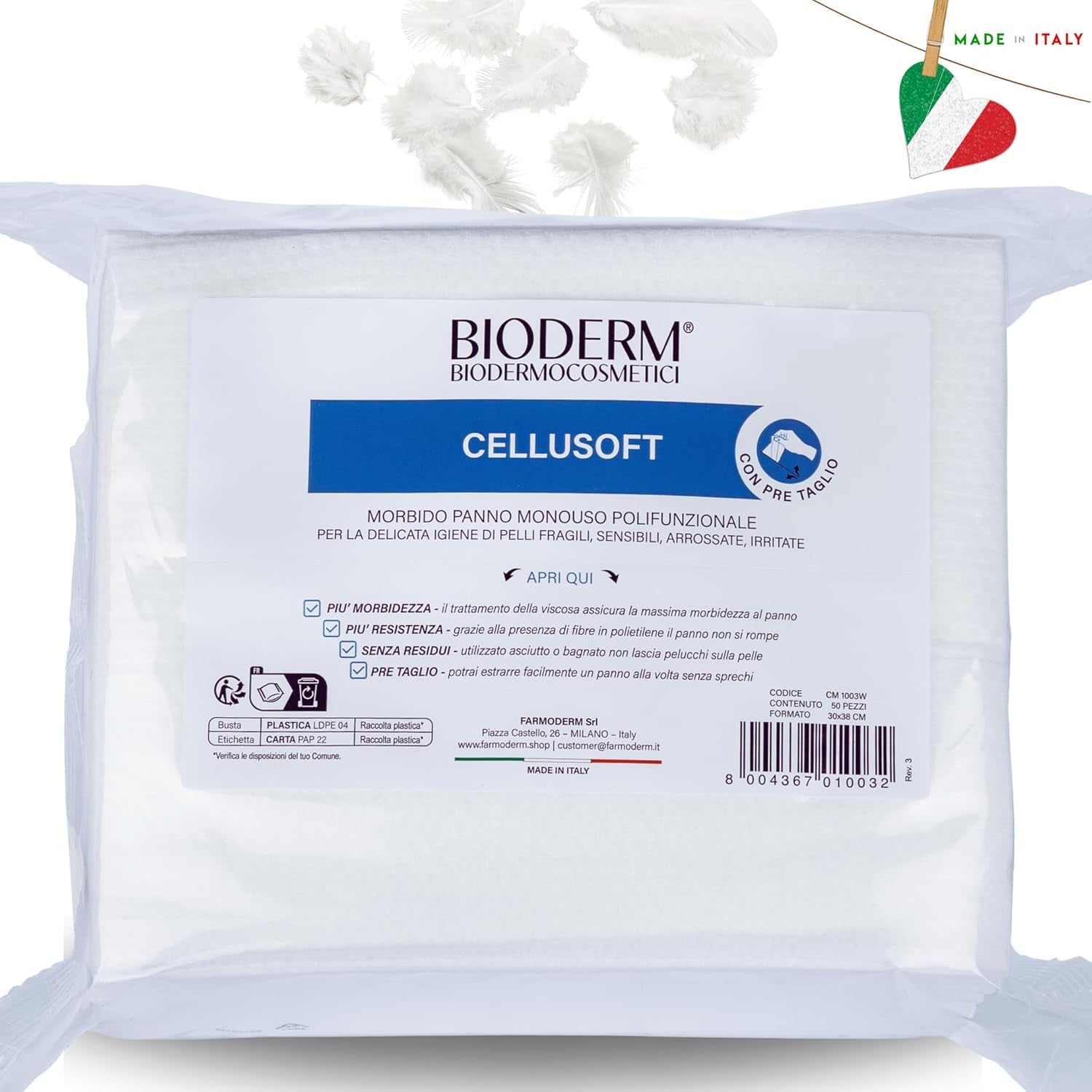 BIODERM Cellusoft - toallitas húmedas suaves, multifuncionales, desechables de viscosa y poliéster - toallitas multifuncionales para la delicada higiene de la piel sensible y enrojecida de personas mayores y niños - 30 x 38 cm (50