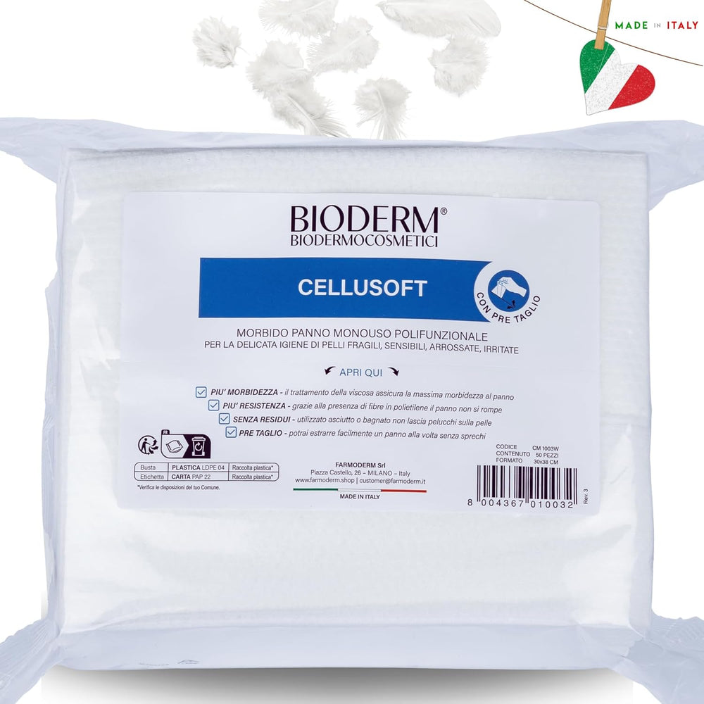 BIODERM Cellusoft - toallitas húmedas suaves, multifuncionales, desechables de viscosa y poliéster - toallitas multifuncionales para la delicada higiene de la piel sensible y enrojecida de personas mayores y niños - 30 x 38 cm (50