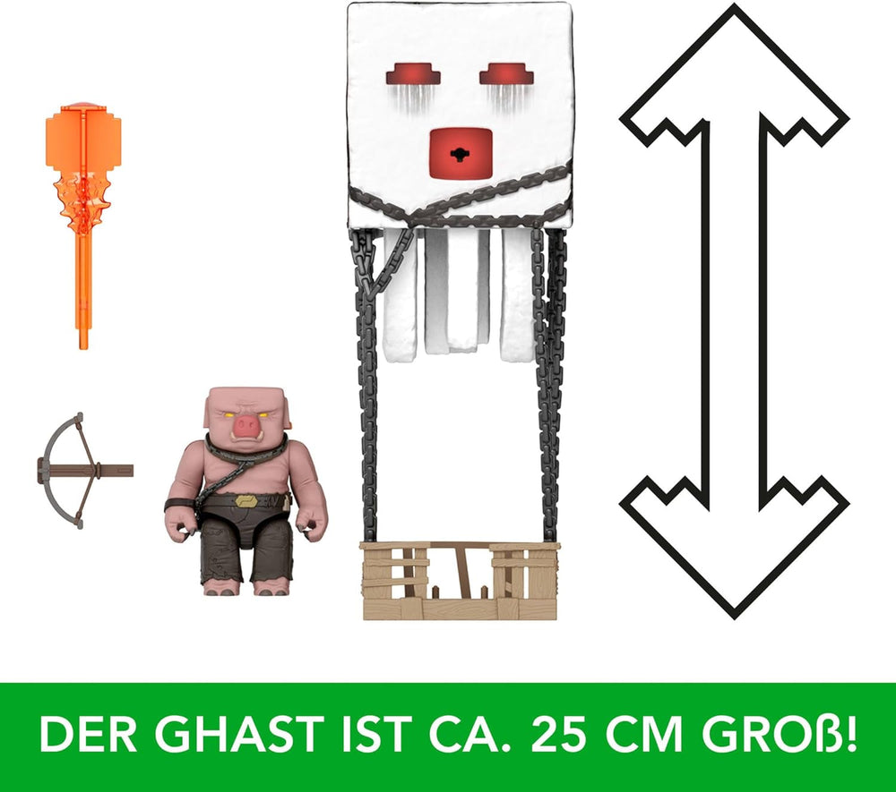 Mattel Set De Figuras De Acción De Minecraft, Ghast Con Ataque De Fuego, Luces, Ruido, Arrancador Y Proyectil, Guerrero Piglin, Inspirado En La Película, JFB69 Figuras De Acción Naty Shop