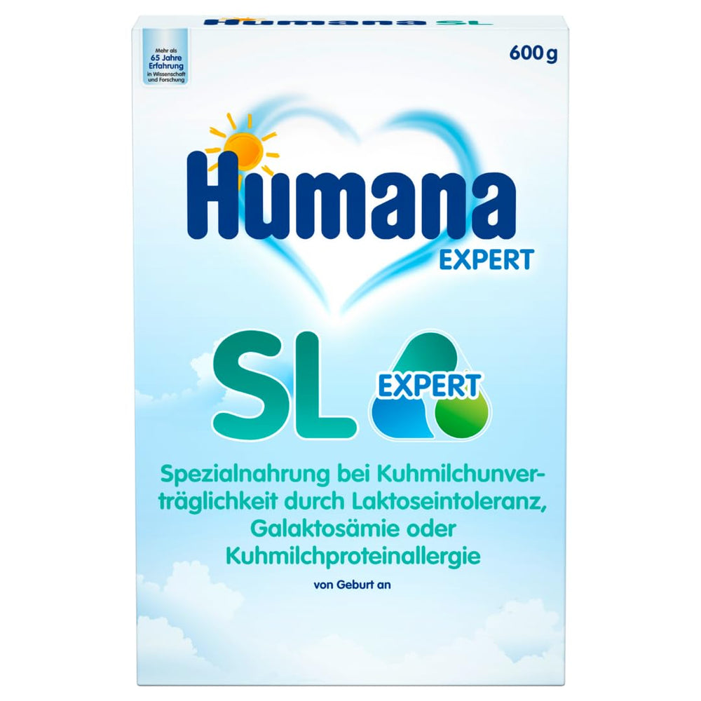 Humana SL Expert, desde el nacimiento, fórmula especial para la intolerancia a la leche de vaca causada por intolerancia a la lactosa, galactosemia o alergia a las proteínas de la leche de vaca, para bebés y niños pequeños, 600g